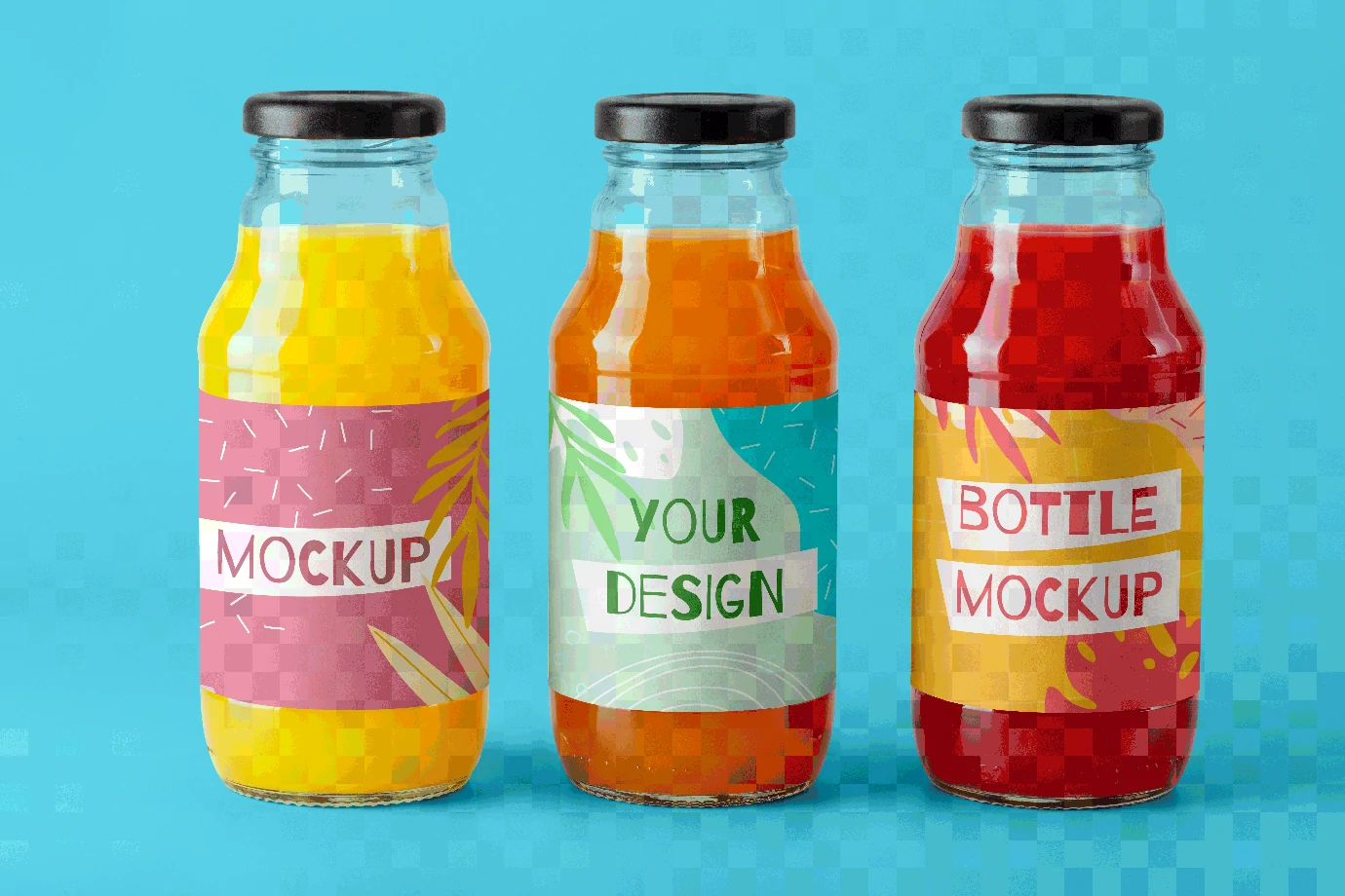 果汁饮料饮品玻璃瓶手持包装VI提案展示效果智能贴图样机PSD素材【015】
